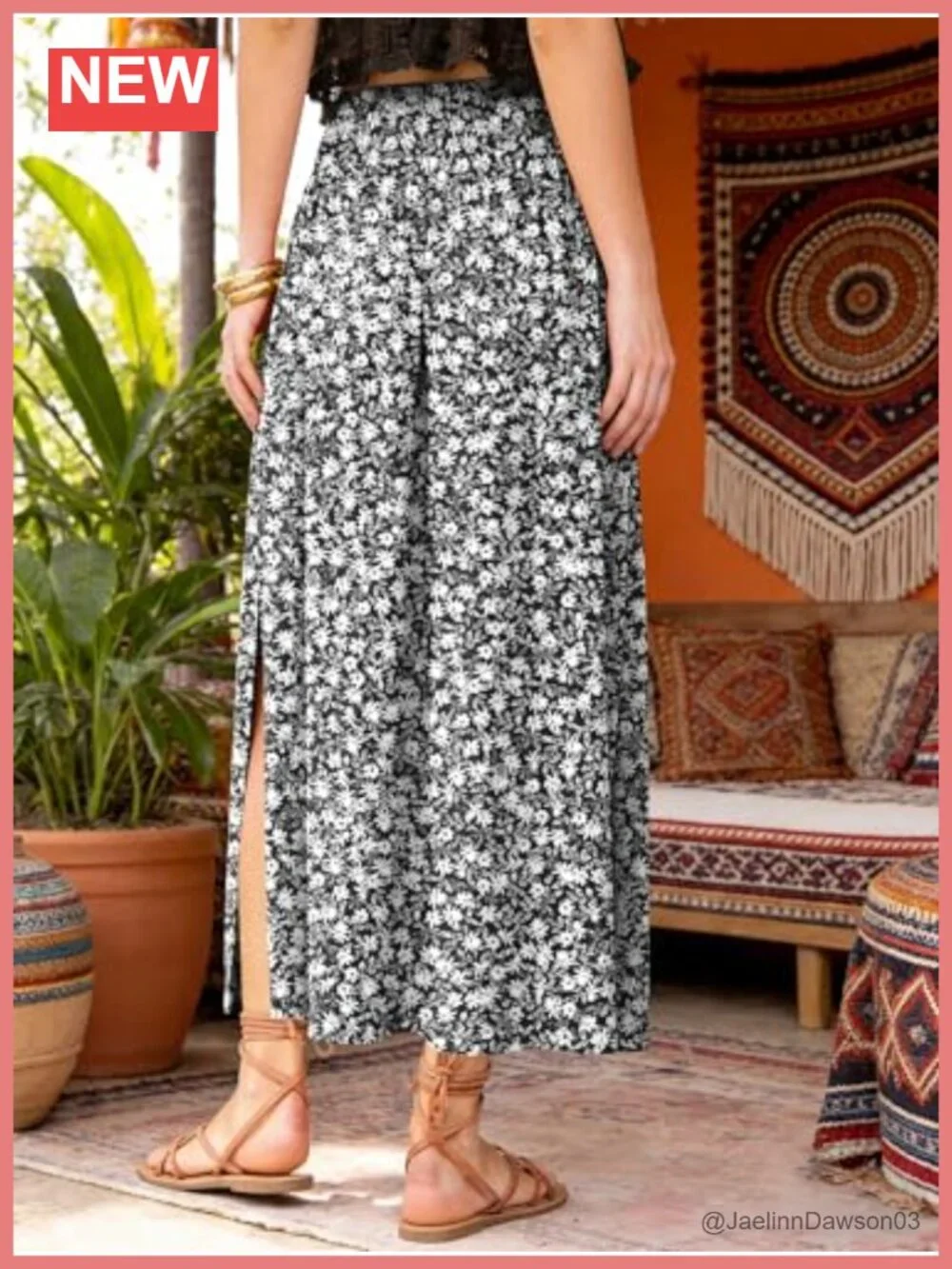 Women's Boho Maxi Skirt with Pockets High Waist Flowy A-Line Side Slit